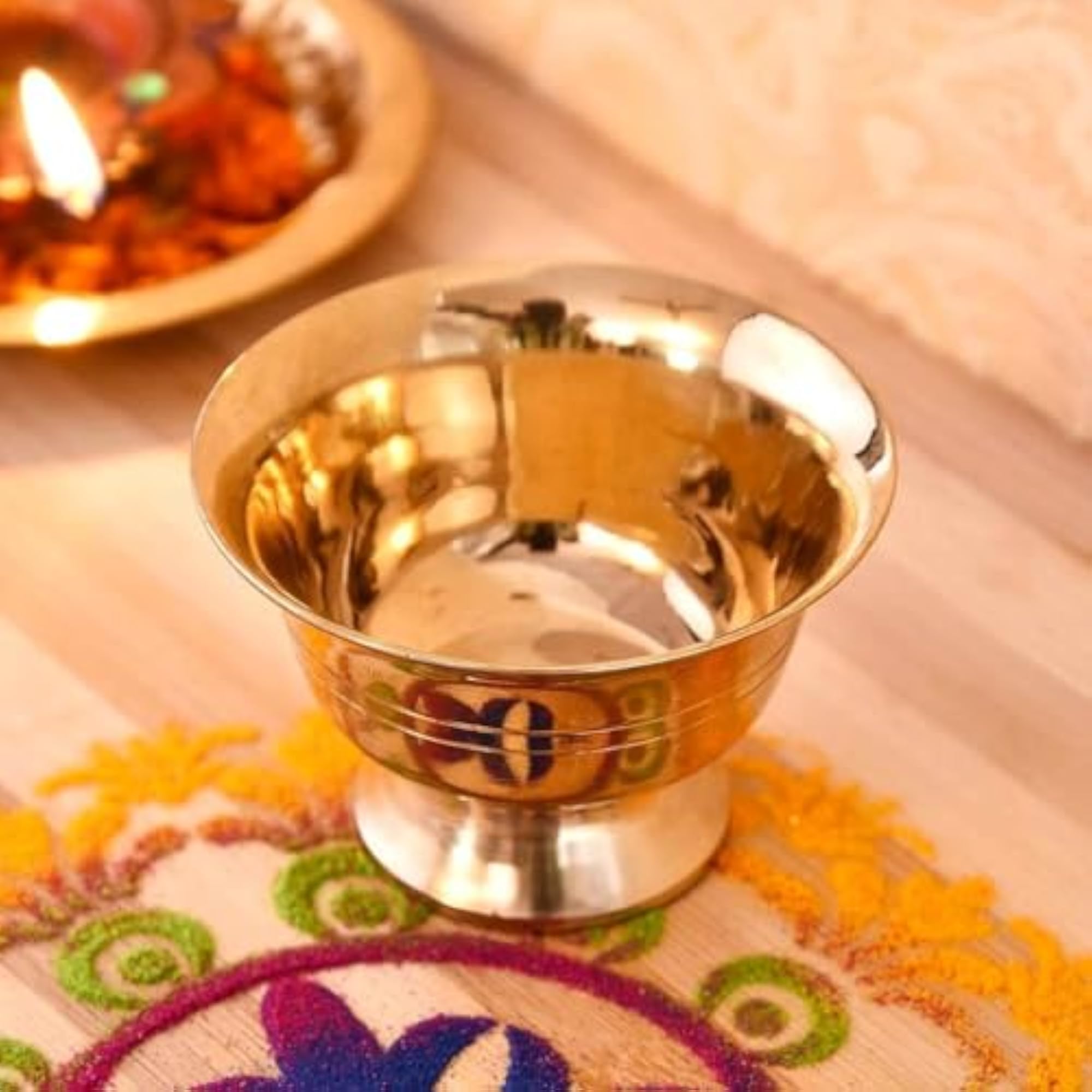Brass Kumkum Haldi Bowl, Multipurpose Holder